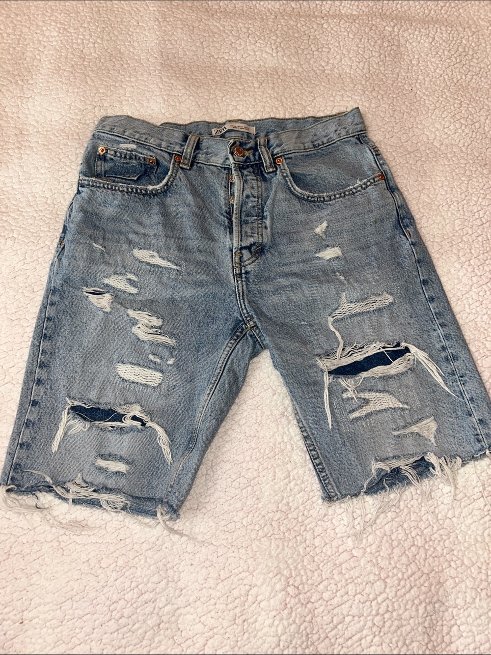 Zara Light Blue Distressed Men's Denim Shorts